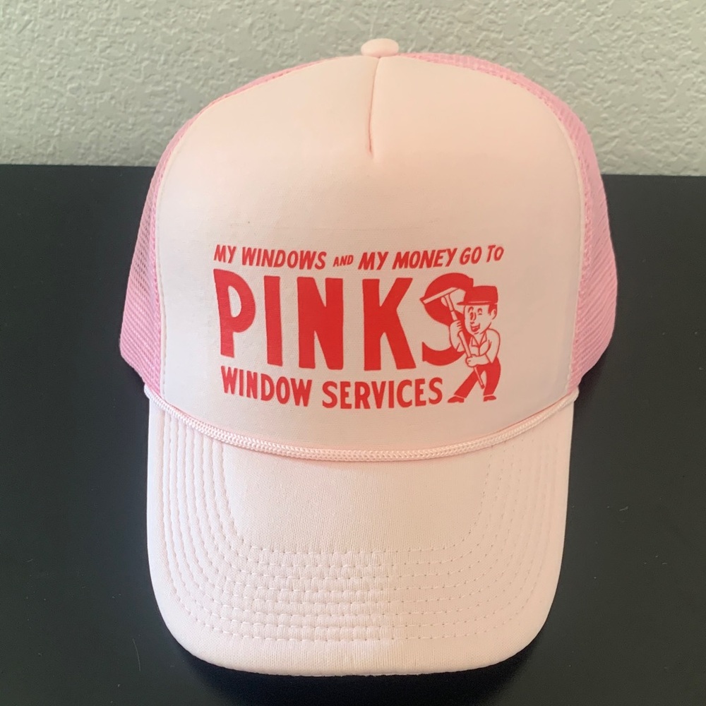 Light Pink and Red Trucker Hat - Pinks Window Servce